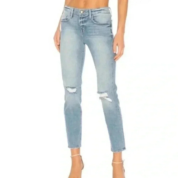 FRAME Denim Le Boy Size 29 Jeans Distressed MCLANE Cotton Stretch Mid Rise - Picture 1 of 9